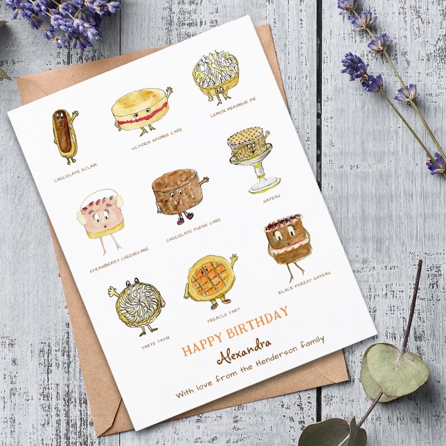 Söta kakor Illustrationer Vykort (Baking lover cute cake cartoon happy birthday personalized greetings card)