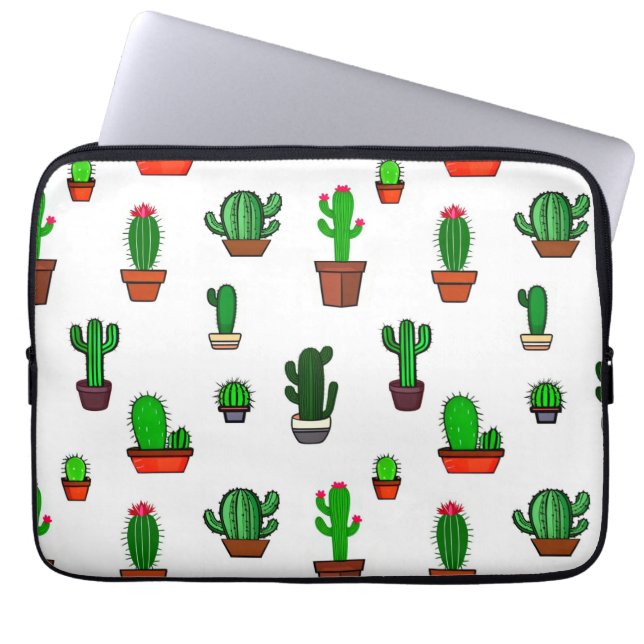 Söta kaktusillustrationer Mönster Vitt Laptop Fodral (Framsidan)