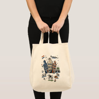 Söta Kanalhus Amsterdam Doodle Art Tygkasse