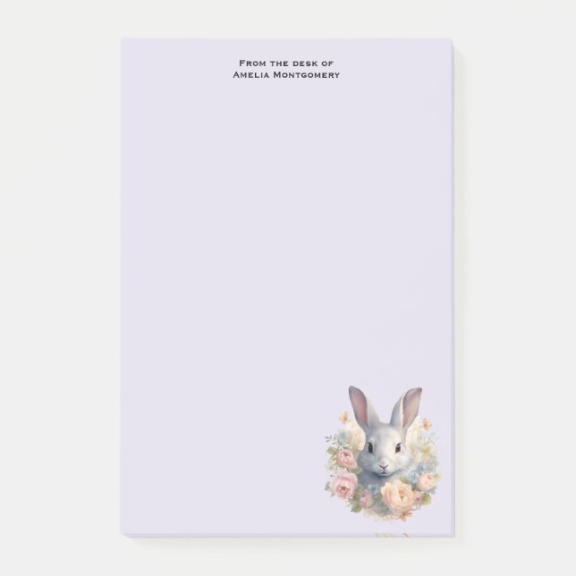 Söta kanin omgiven av pastellfärgade blommor post-it block (Framsida)