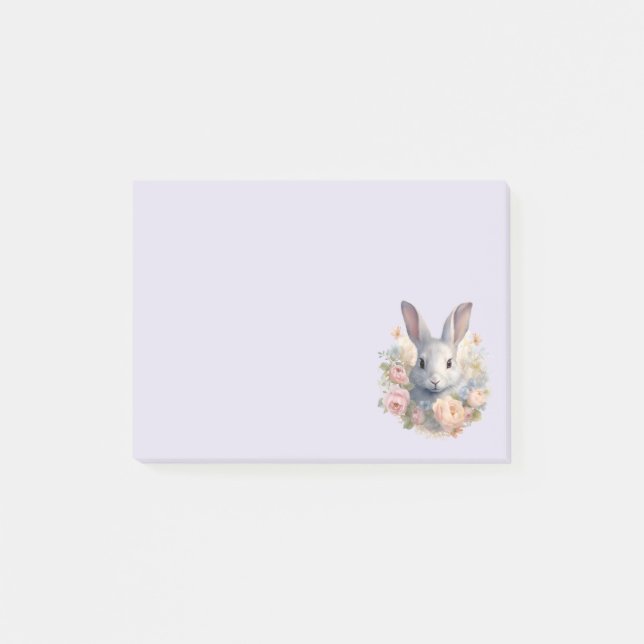 Söta kanin omgiven av pastellfärgade blommor post-it block (Framsida)