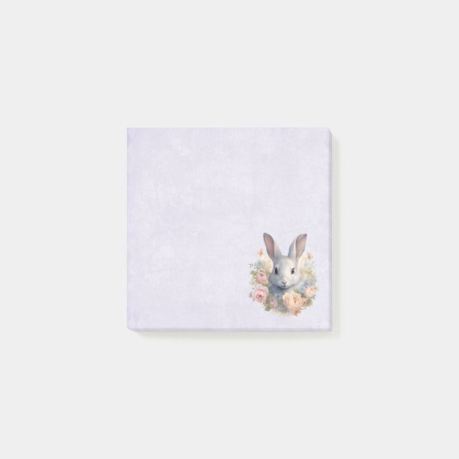 Söta kanin omgiven av pastellfärgade blommor post-it block (Framsida)