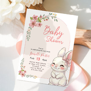 Söta kanin vildblomma rosa rosett baby shower inbjudningar