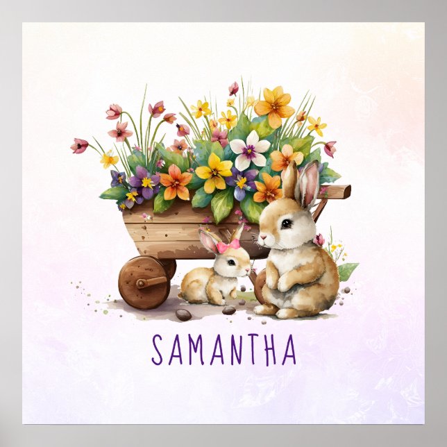 Söta kaniner anpassat namn flicka påsk poster (Framsidan)