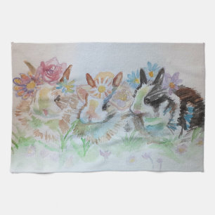 Söta kaniner Kanin Vattenfärg Blommig kanin Kökshandduk