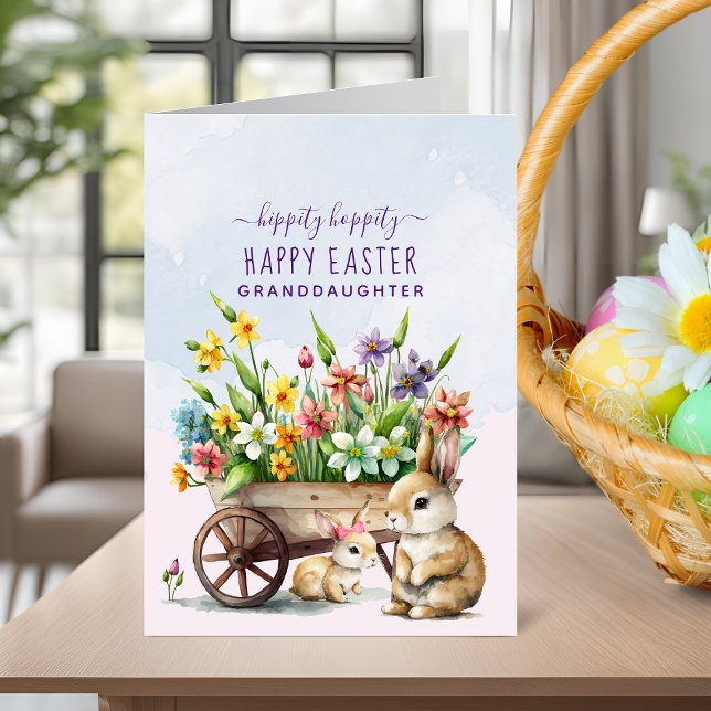 Söta Kaniner Personlig Barnbarnsdotter Påsk Helgkort (Cute Bunnies Personalized Granddaughter Easter Holiday Card)