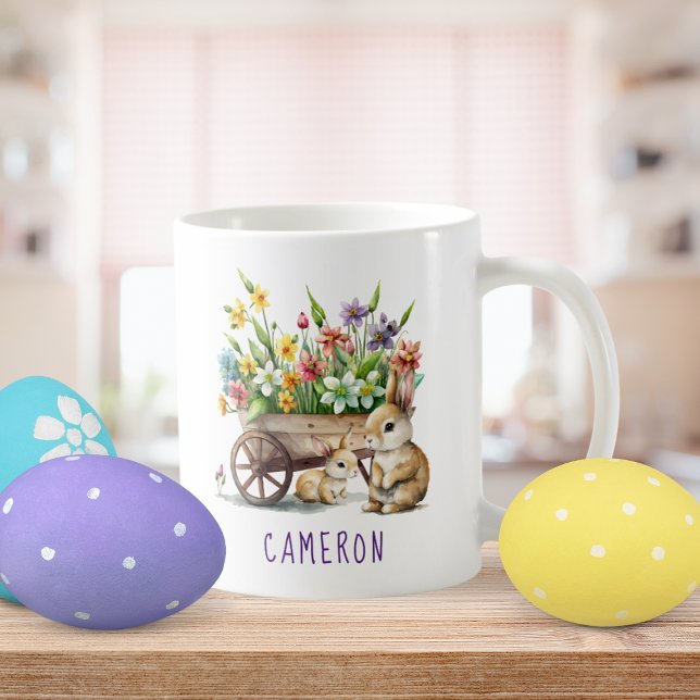 Söta Kaniner Personlig Påsk Kaffemugg (Cute Bunnies Personalized Easter Mug)