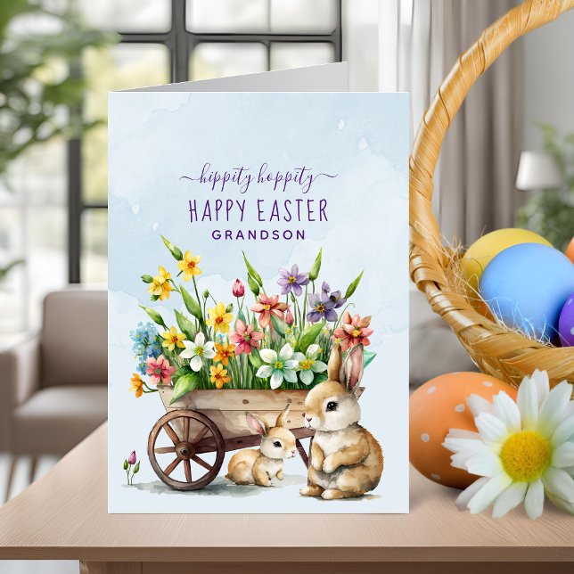 Söta kaniner Personlig sonson påsk Helgkort (Cute Bunnies Personalized Grandson Easter Holiday Card)