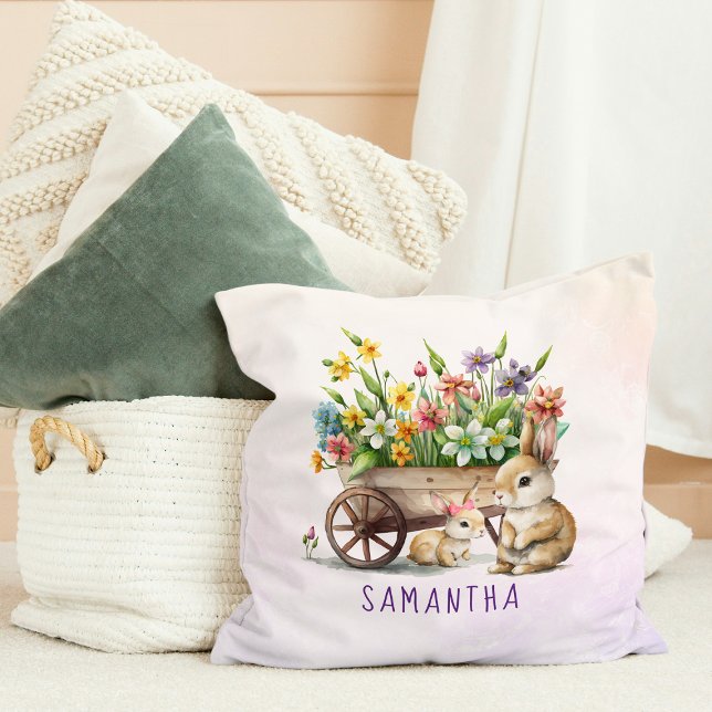 Söta Kaniner Personlig Tjej Påsk Kudde (Cute Bunnies Personalized Girl Easter Throw Pillow)