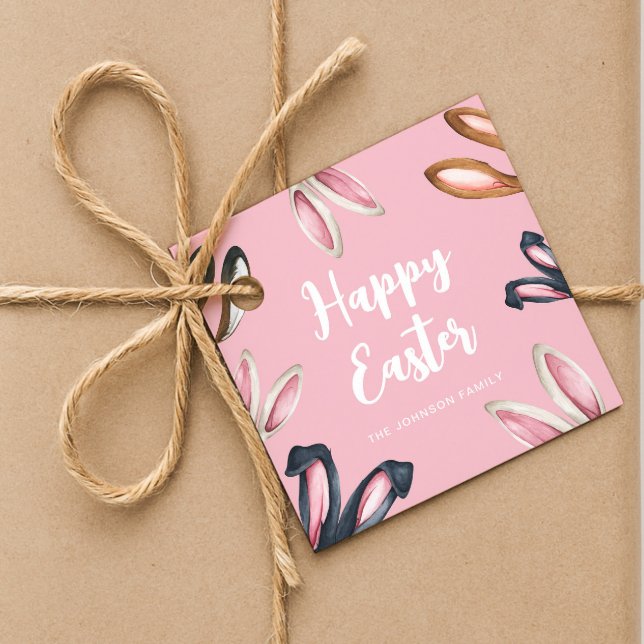 Söta kaninöron Glad påsk Gåvor Etiketter (Cute Bunny Ears Happy Easter Favor Tags)