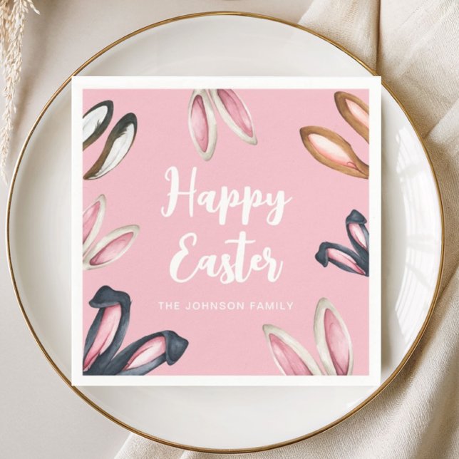 Söta kaninöron Glad påsk Pappersservett (Cute Bunny Ears Happy Easter Napkins)