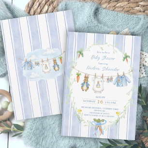 Söta kaninpojke klädstreck baby shower inbjudningar