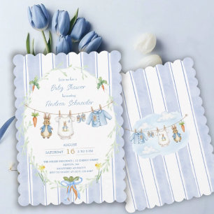 Söta kaninpojke klädstreck baby shower inbjudningar