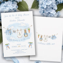 Söta kaninpojke klädstreck baby shower