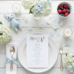 Söta kaninpojke klädstreck baby shower meny