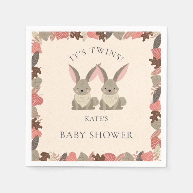 Söta kanintvillingar Skogsdjur Baby Shower Pappersservett (Framsidan)