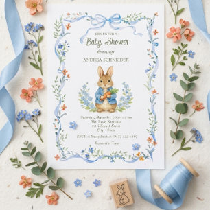 Söta Kanpojken med Blått Blomsterband Baby Shower Inbjudningar