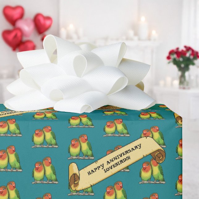 Söta kärleksfåglar Glad årsdag Romantisk Retro Presentpapper (Skapare uppladdad)