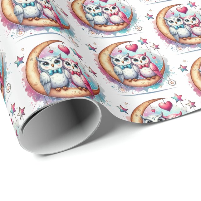 Söta kärleksfåglar kaklade mönster  presentpapper (Rullad Hörn)
