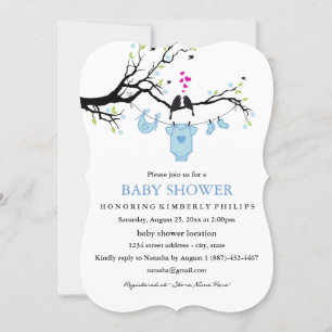 Söta kärleksfåglar pojke baby shower inbjudan