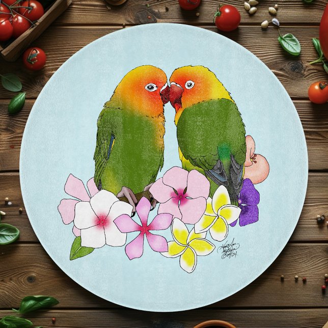 Söta kärleksfåglar Tropiska blommor Romantisk fåge (Skapare uppladdad)