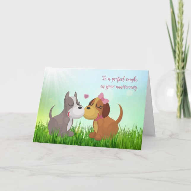 Söta kärleksfulla hundar, bröllopsjubileum kort (Framsida)