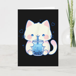 Söta Katt Boba Japanska Söt Estetik Anime Flicka Kort