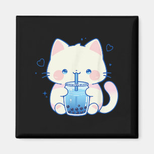 Söta Katt Boba Japanska Söta Estetiska Anime Flick Magnet