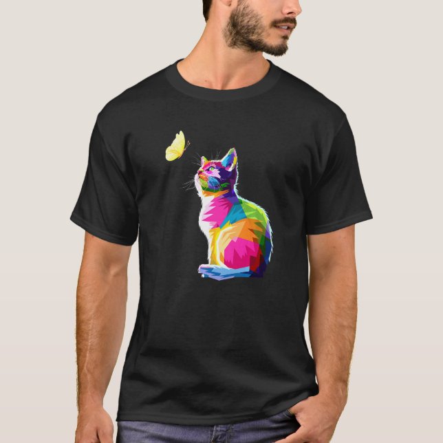 Söta Katt Fjäril Flicka Mamma T Shirt (Framsida)