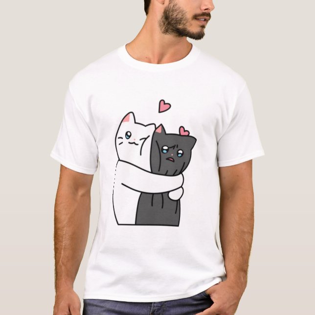 Söta Katt Huggar med Kärlek  T Shirt (Framsida)