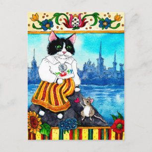 Söta Katt Mus Estnisk folklore myt vykort