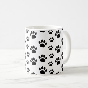 Söta katt- och hunddjurs tassavtryck svart vitt kaffemugg