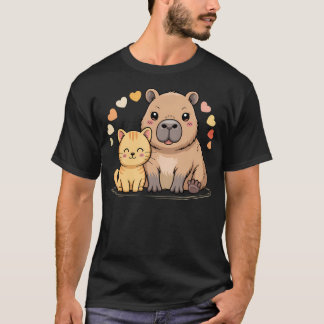 Söta Katt- Och Kapybara-Vänner Roliga Husdjursägar T Shirt