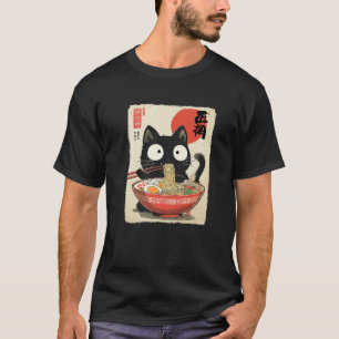 Söta Katt som äter Ramen Nudlar Anime Flickor Pojk T Shirt