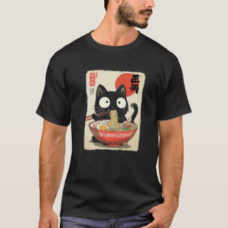 Söta Katt som äter Ramen Nudlar Anime Flickor Pojk T Shirt