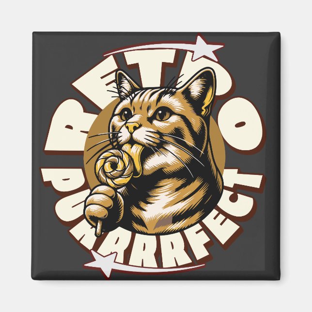 Söta kattälskare Retro-lollipop  Magnet (Framsidan)