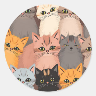 Söta kattansikten illustrerad mönster runt klistermärke
