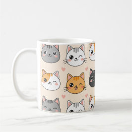 Söta Kattansikten Kawaii Kattmönster Kaffemugg