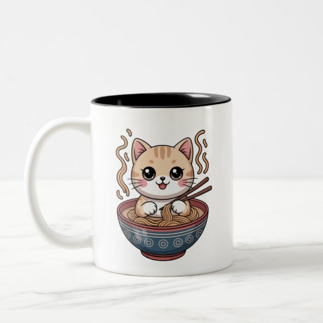 Söta Katter Äter Ramen Sött Design Två-Tonad Mugg (Vänster)