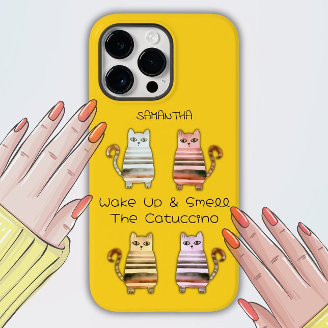 Söta katter för kattlover och kaffe älskare (Cute Cats for Cat Lovers & Coffee Lovers Iphone Case in Bright Yellow (comes in other colors). Miao!)