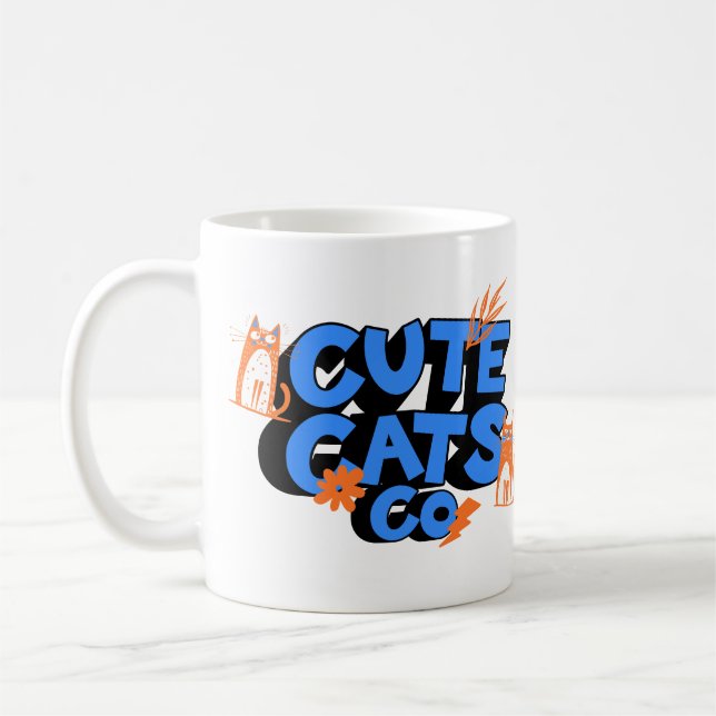 Söta Katter Glad Rolig Konst Kaffemugg (Vänster)