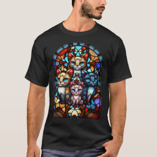 Söta Katter Glasfönster Katt T Shirt