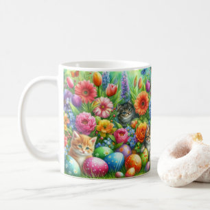 Söta katter i blomsterträdgård påsk kaffemugg
