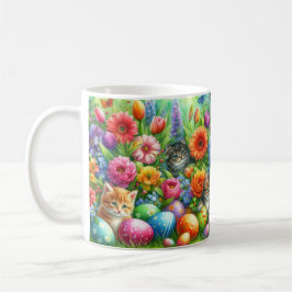 Söta katter i blomsterträdgård påsk kaffemugg