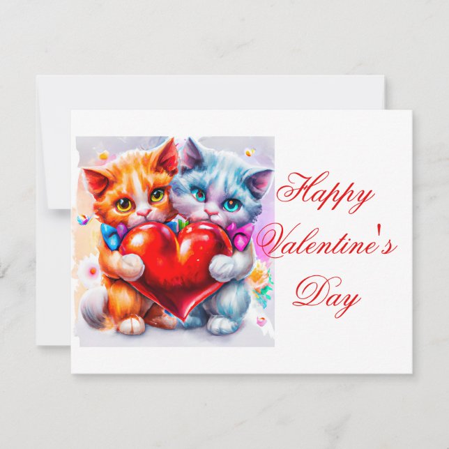 Söta katter i kärlek barn valentine  julkort (Framsida)