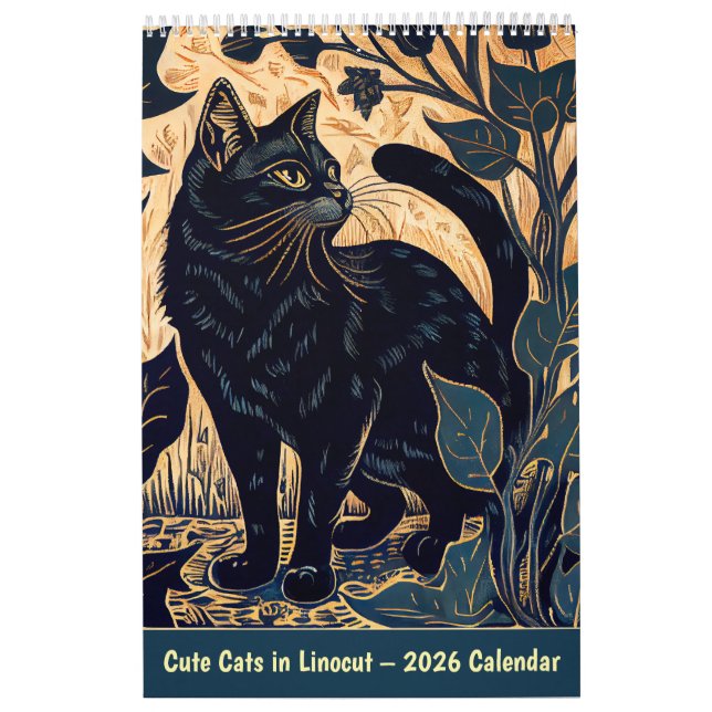 Söta katter i linoleumsnitt – 2026 kalender (Omslag)