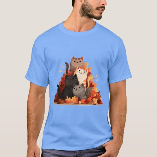 Söta katter i löv pojke t shirt (Framsida)