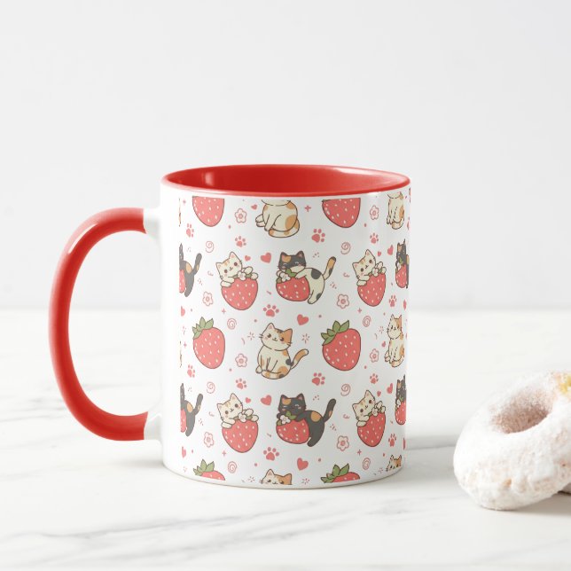 Söta Katter & Jordgubbar Mugg (Med munk)