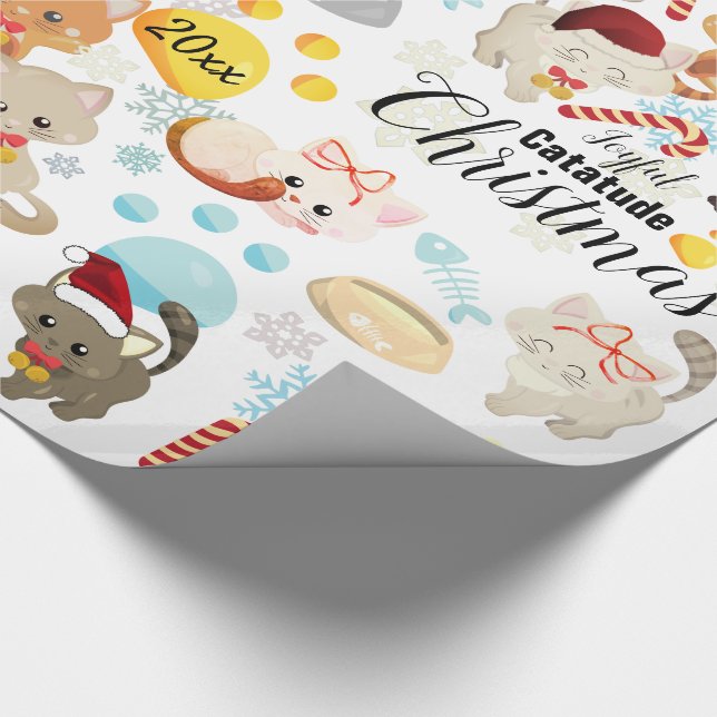Söta katter julmönster tassar, snöflingor text presentpapper (Hörn)