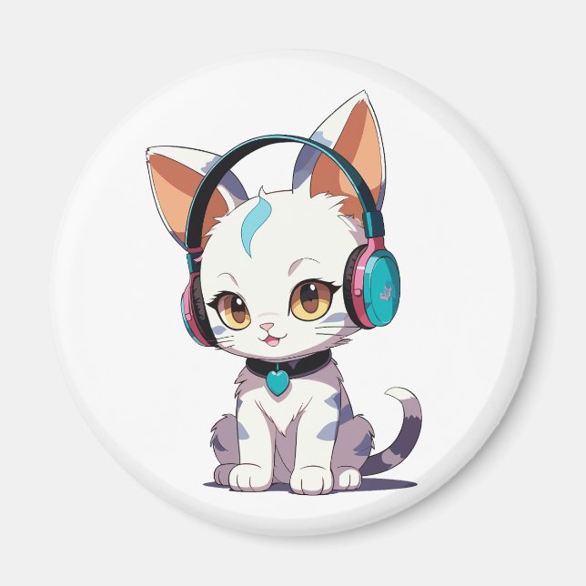 Söta katter med hörlurar charm magnet (Framsidan)